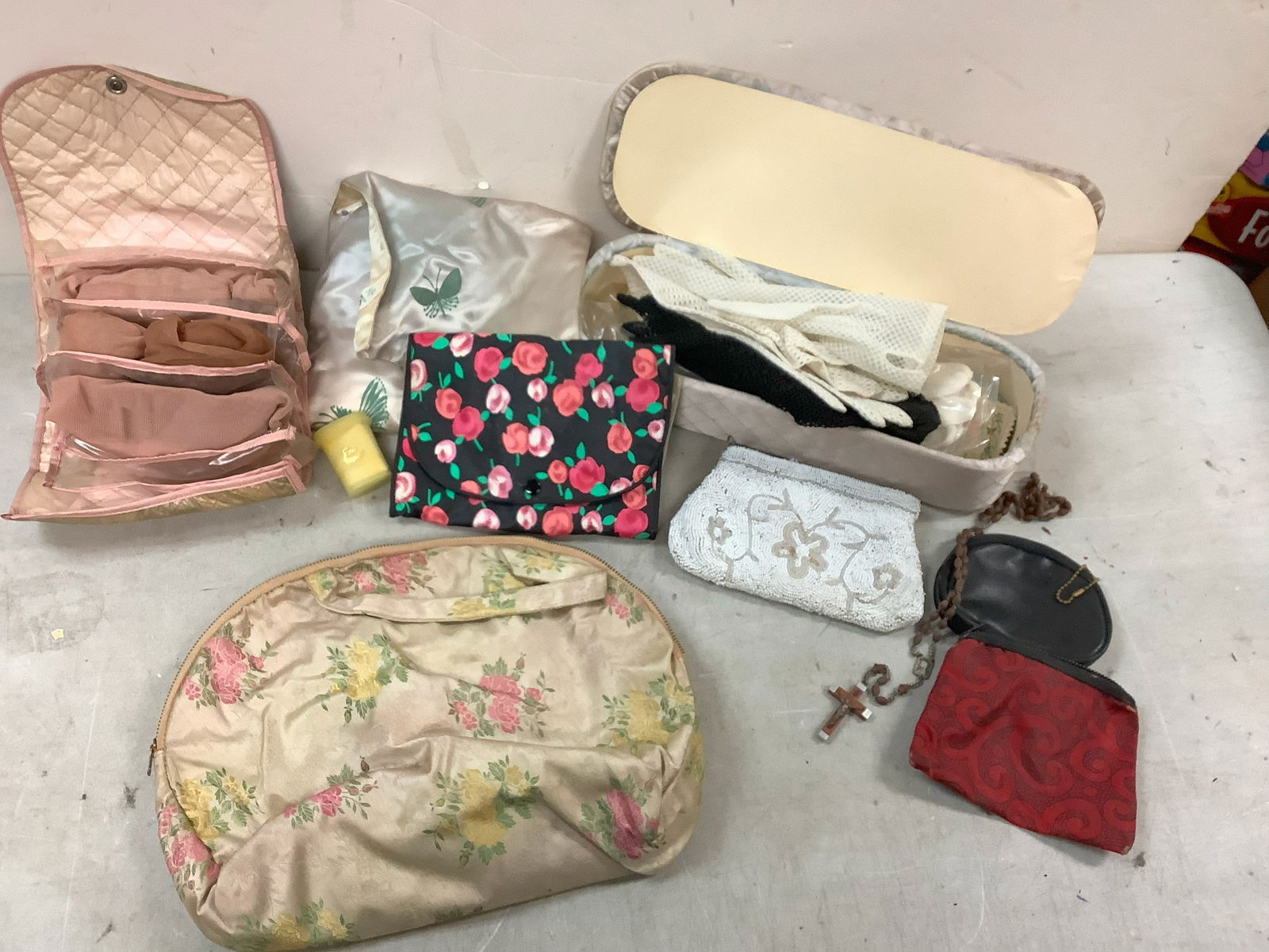 Vintage Glove Box with Gloves, Vintage Change Purses, Rosary Beads and more (1 of 1)