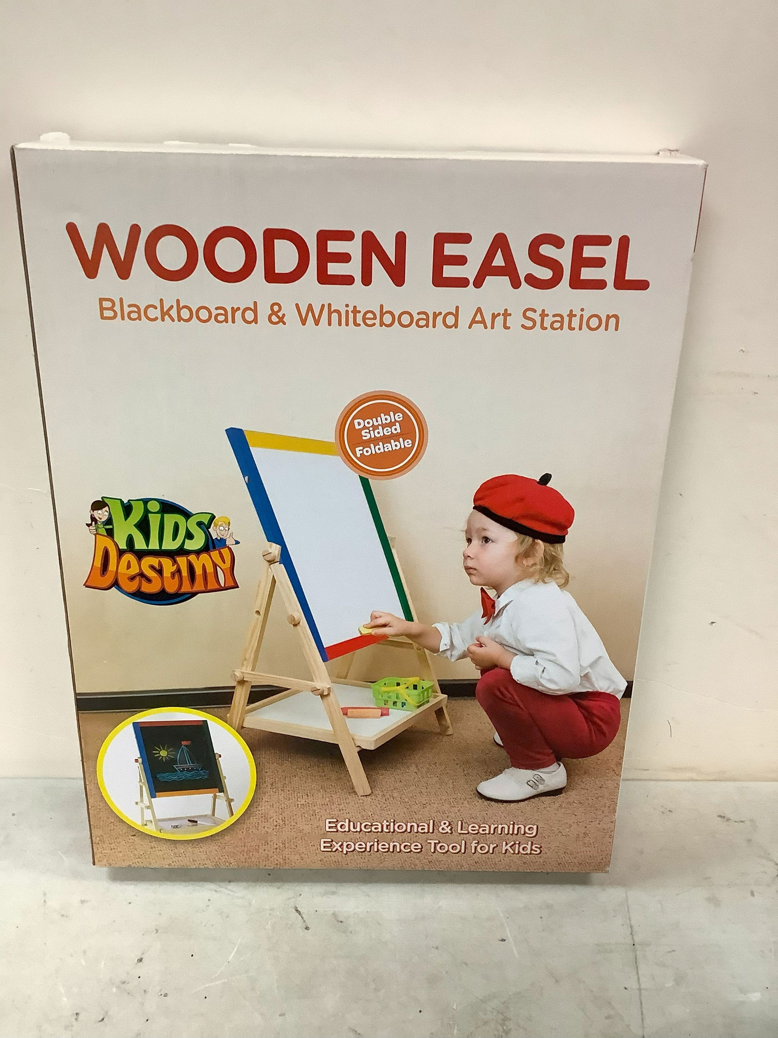Kids Destiny Wooden Easel Blackboard and Whiteboard Art Station in box (1 of 1)