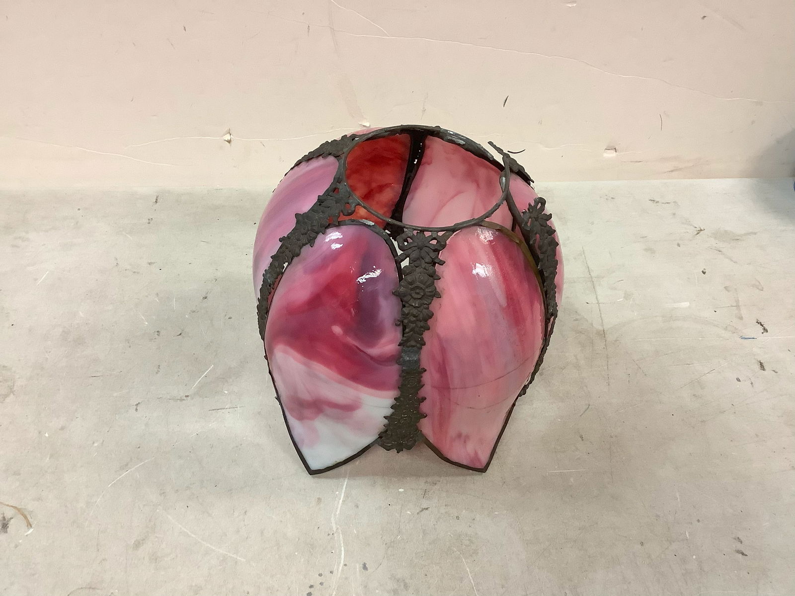 Vintage Pink Slag Glass Swah Hanging Lamp Light Shade (needs repair) (1 of 1)