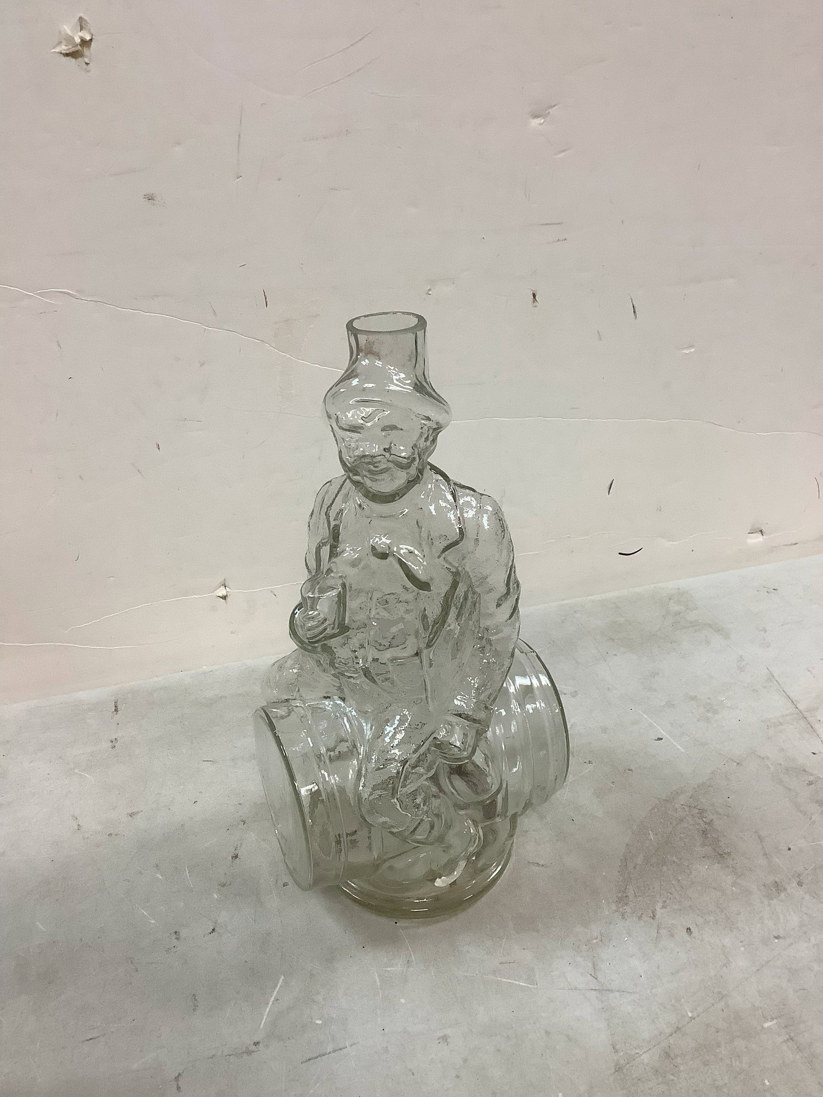 Glass Bottle made in Italy - Man on Barrel 11 in: Glass Bottle made in Italy - Man on Barrel 11 in