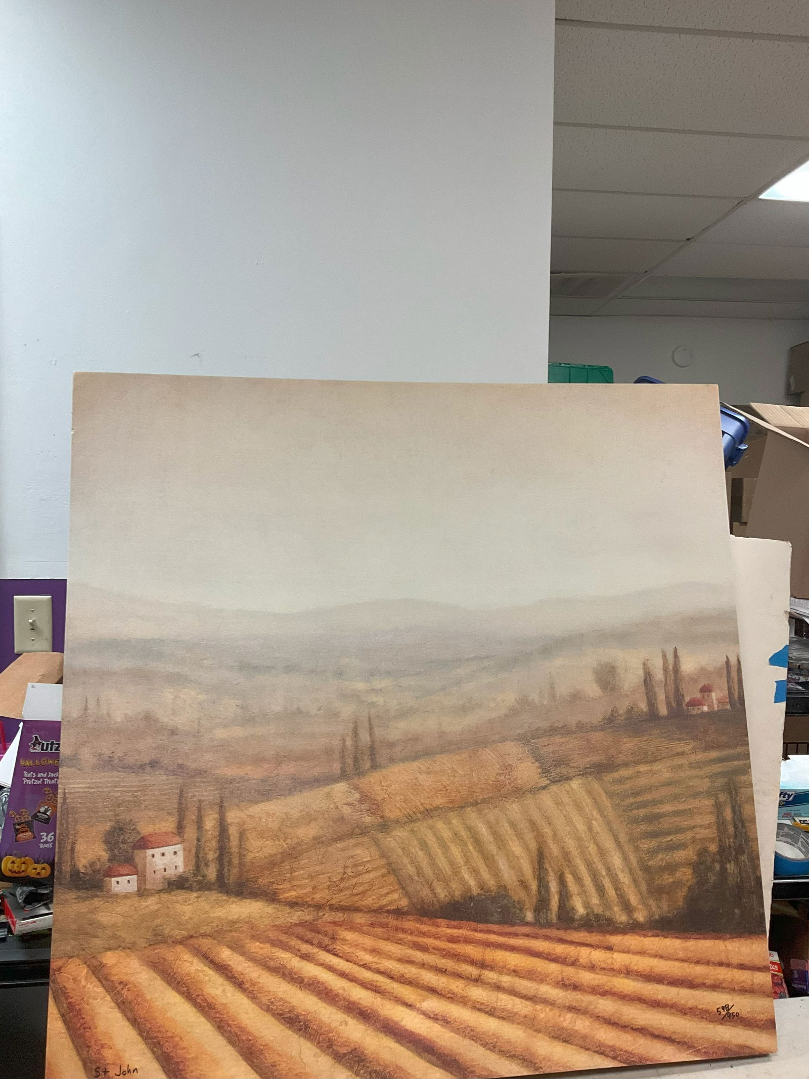 Farm canvas painting signed St. John 40in.x40in. (1 of 1)