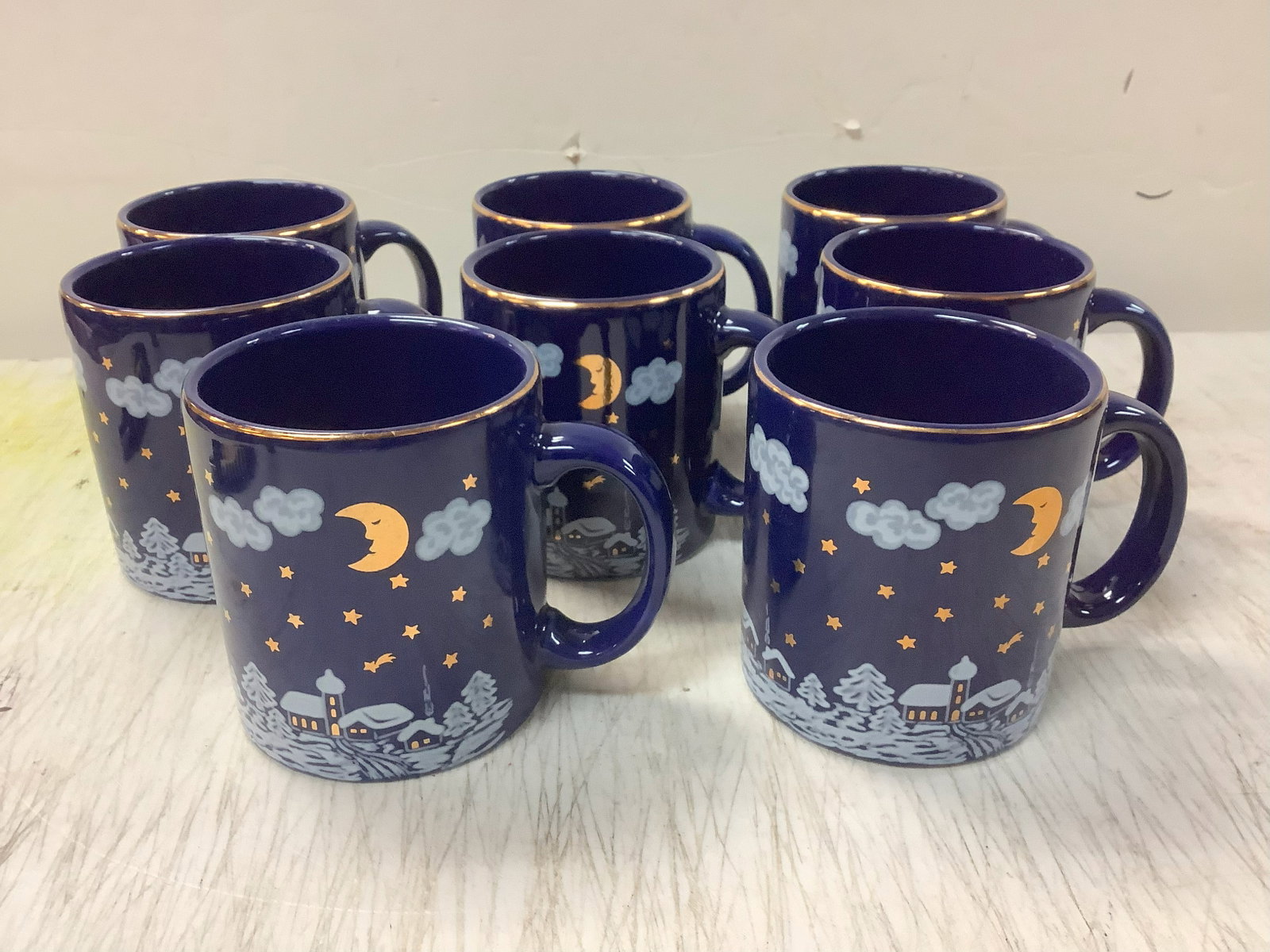 Lot of 8 winter night Waechtersbach mugs: Lot of 8 winter night Waechtersbach mugs