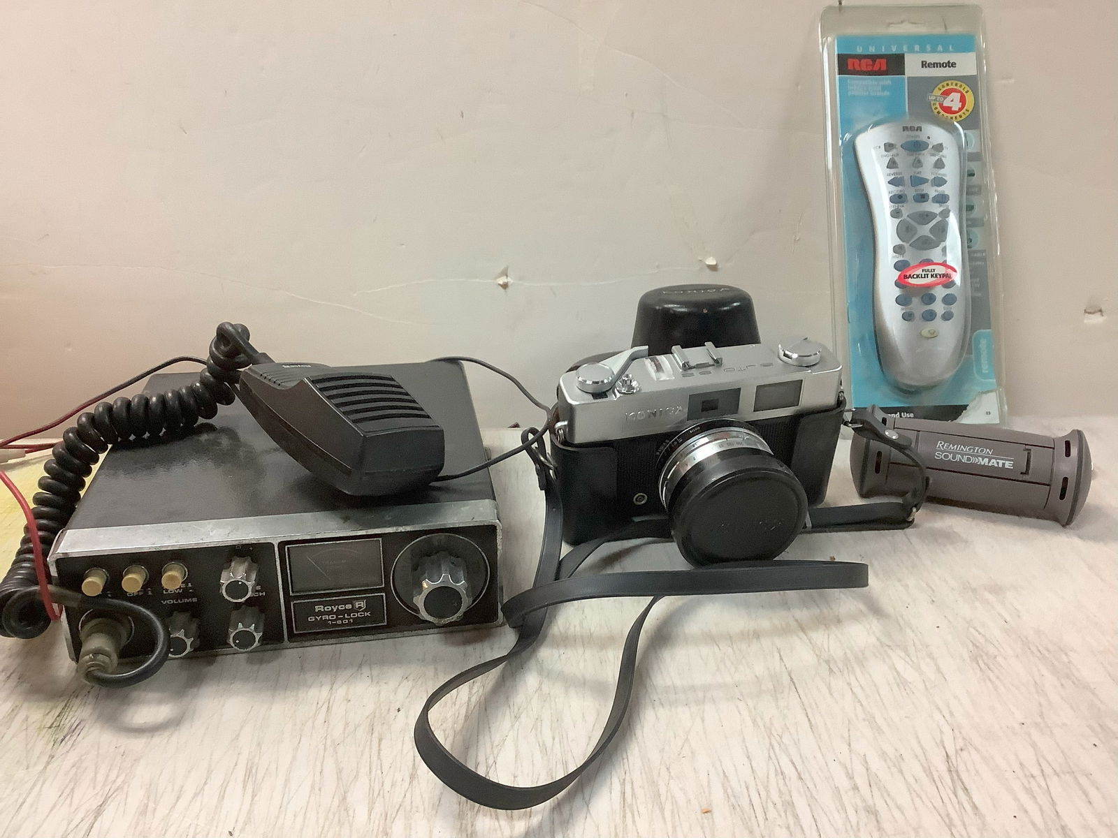 Konica camera w/ case, universal RCA remote, vintage Royce radio and more (1 of 1)