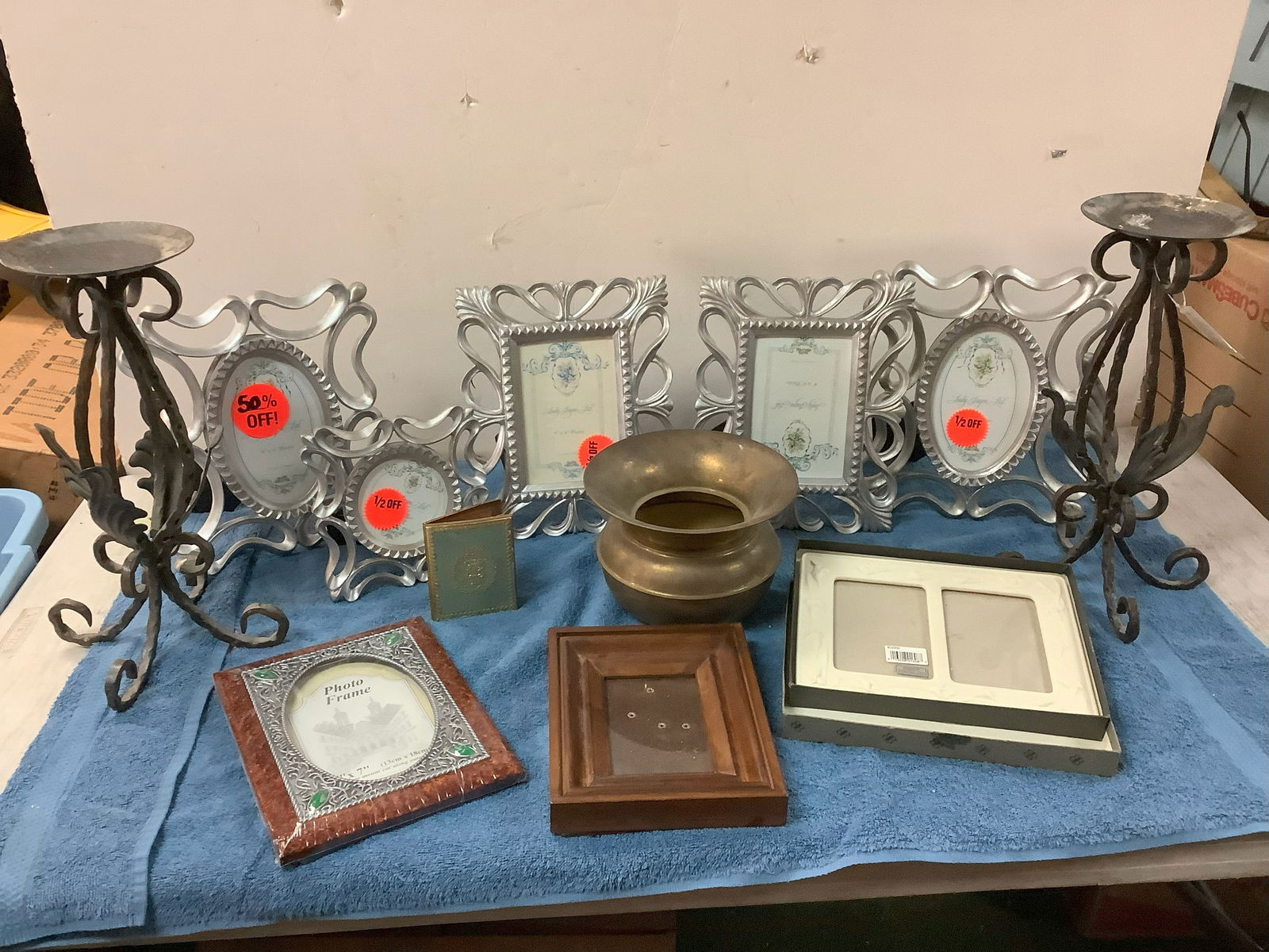 Brass Spittoon, Bisque Porcelain Picture Frame with Box, HITC Pillar Stands, Vintage Picture Frame (1 of 1)