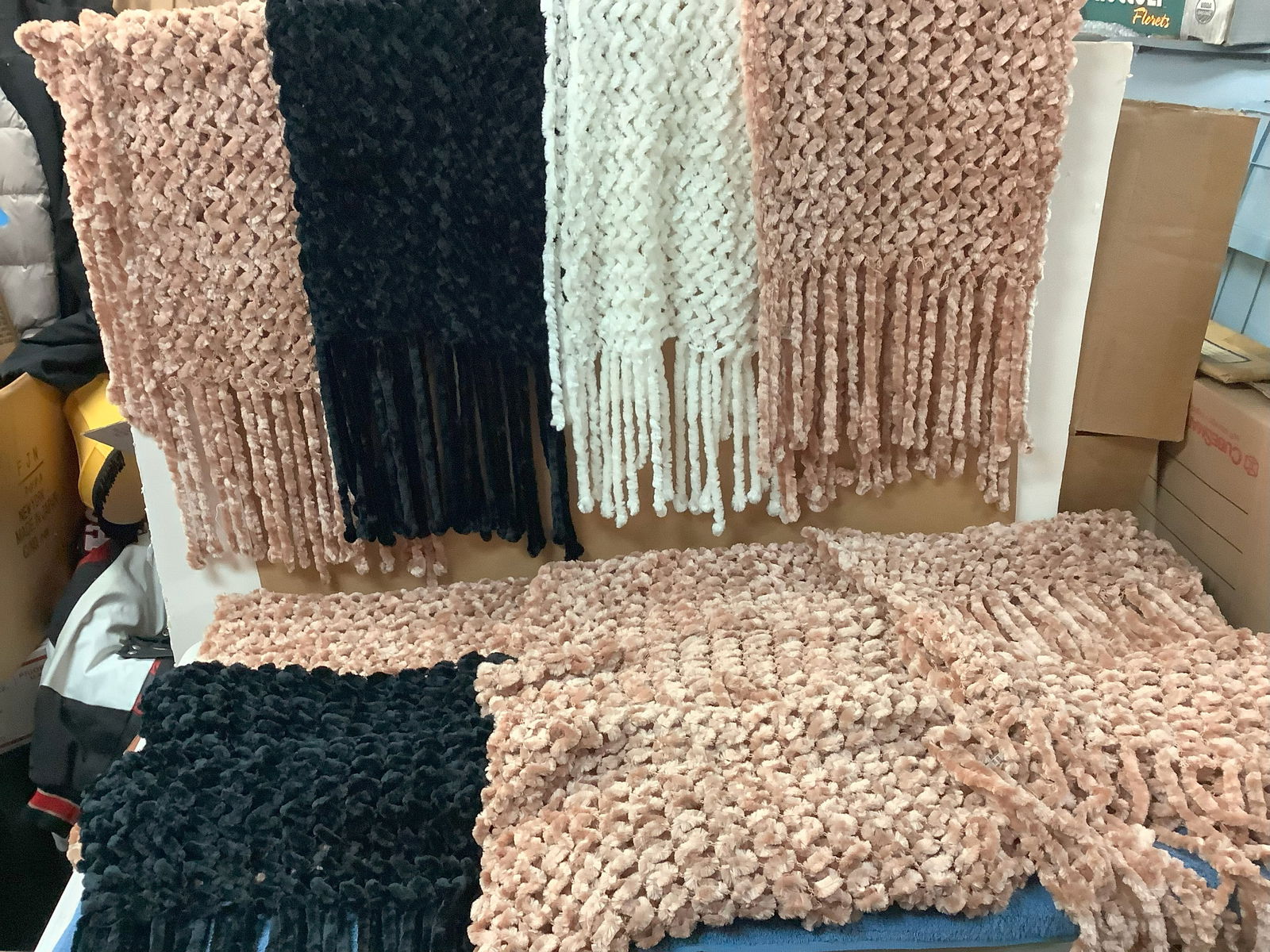 Lot of Plush Crochet Look Scarves -assorted colors): Lot of Plush Crochet Look Scarves -assorted colors)