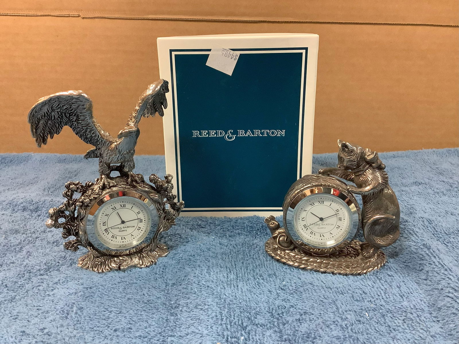 Reed & Barton Silverplate 1863 Eagle Clock and Cat Clock – The 1824 Collection 4.5 in tallest: Reed & Barton Silverplate 1863 Eagle Clock and Cat Clock – The 1824 Collection 4.5 in tallest