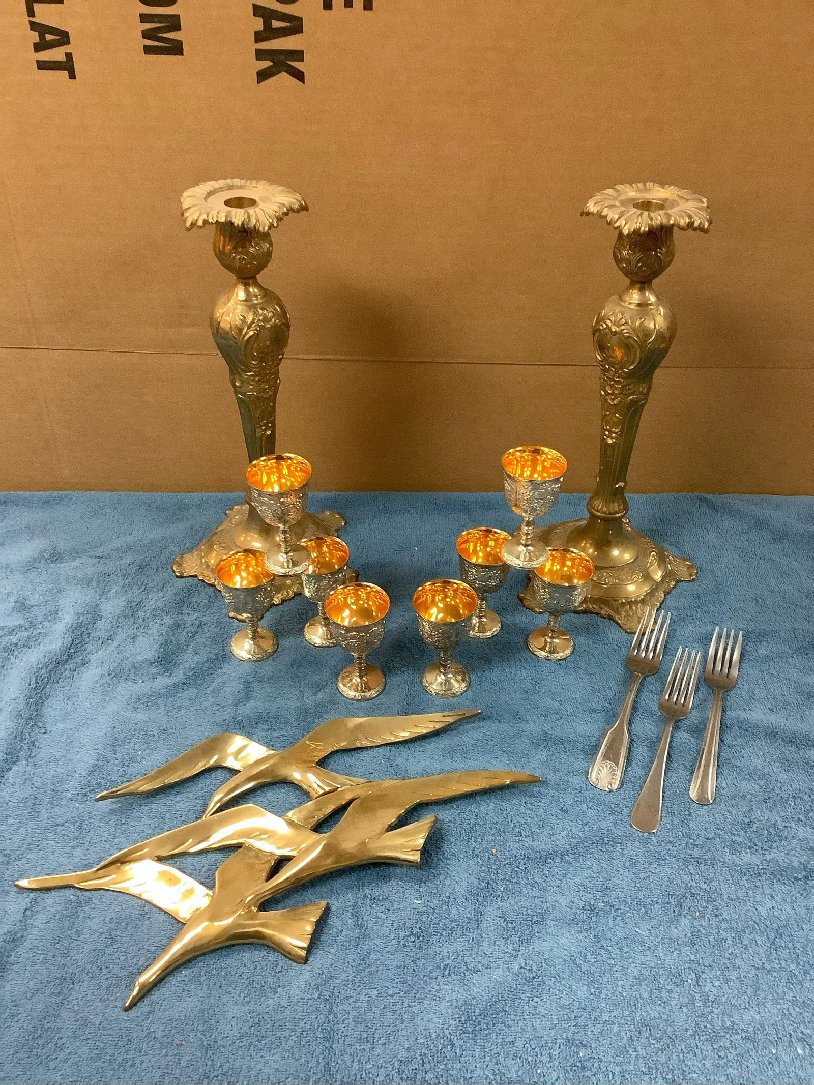 Set Brass & Craft Solid Brass Candlestick Holders 13.5 in tallest made in India, Brass Wall Hanging (1 of 1)
