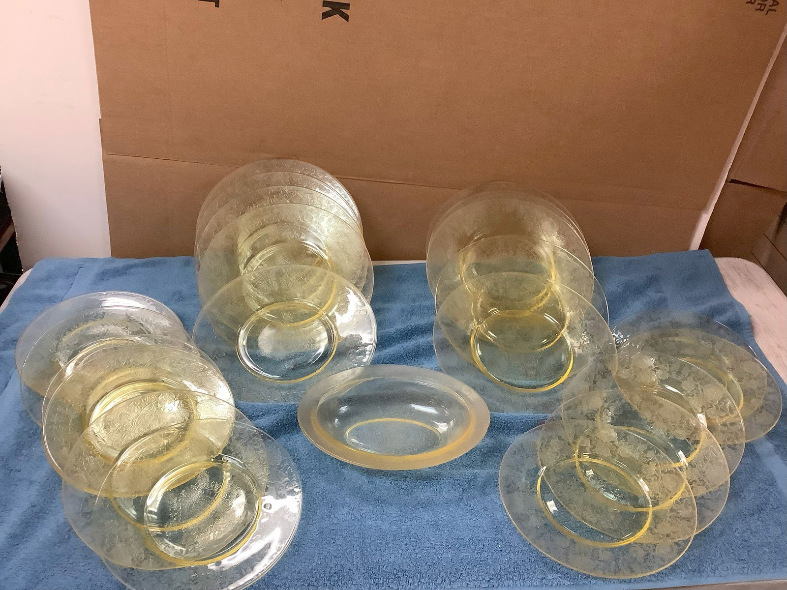 Vintage Yellow Glass Plates and Serving Bowl (1 of 1)