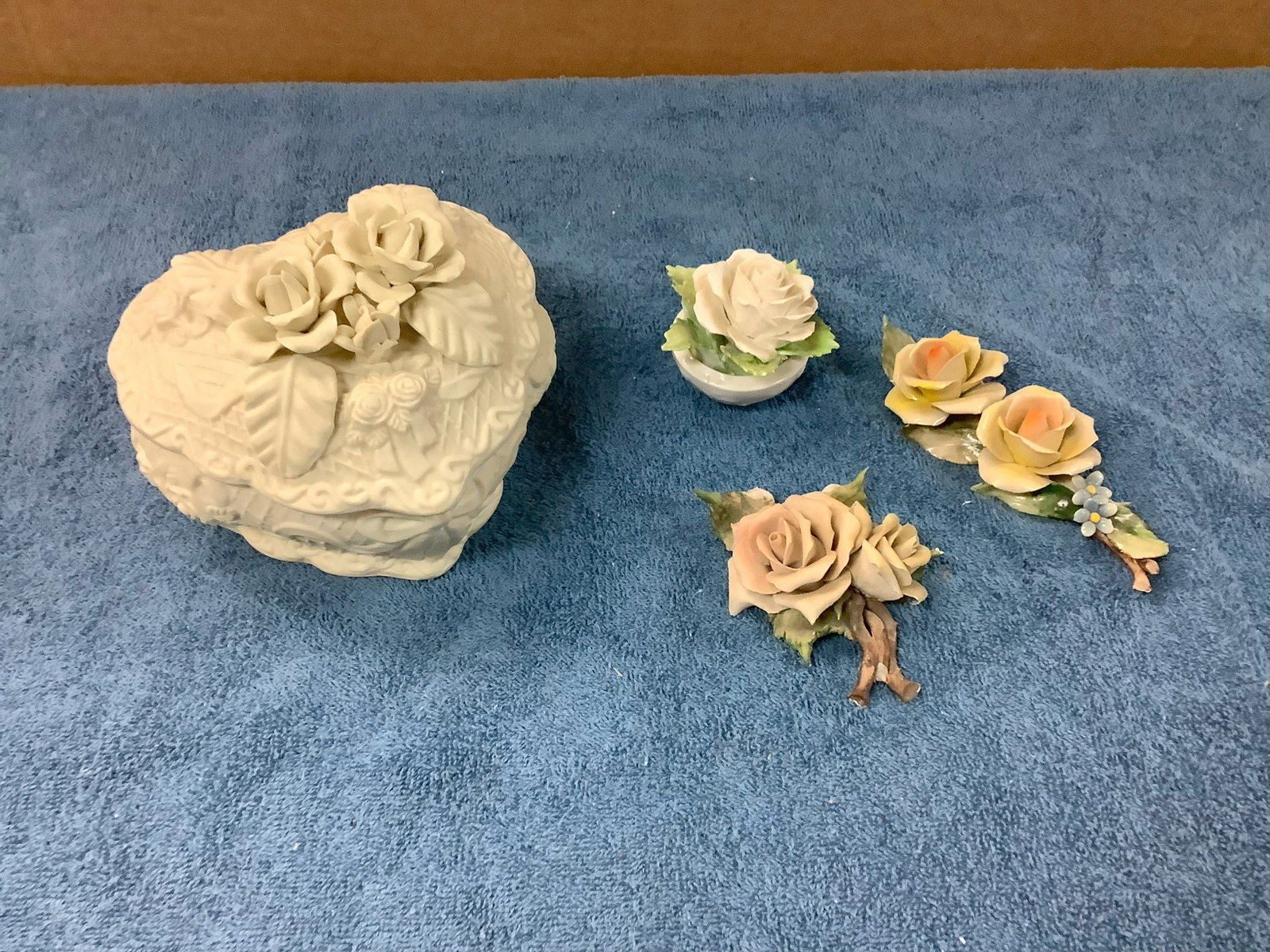 SB Porcelana Porcelain Flower Figurine, Royal Adderley Bone China made in England Floral Design,: SB Porcelana Porcelain Flower Figurine, Royal Adderley Bone China made in England Floral Design, Heart Shaped Trinket/Jewelry Box etc.