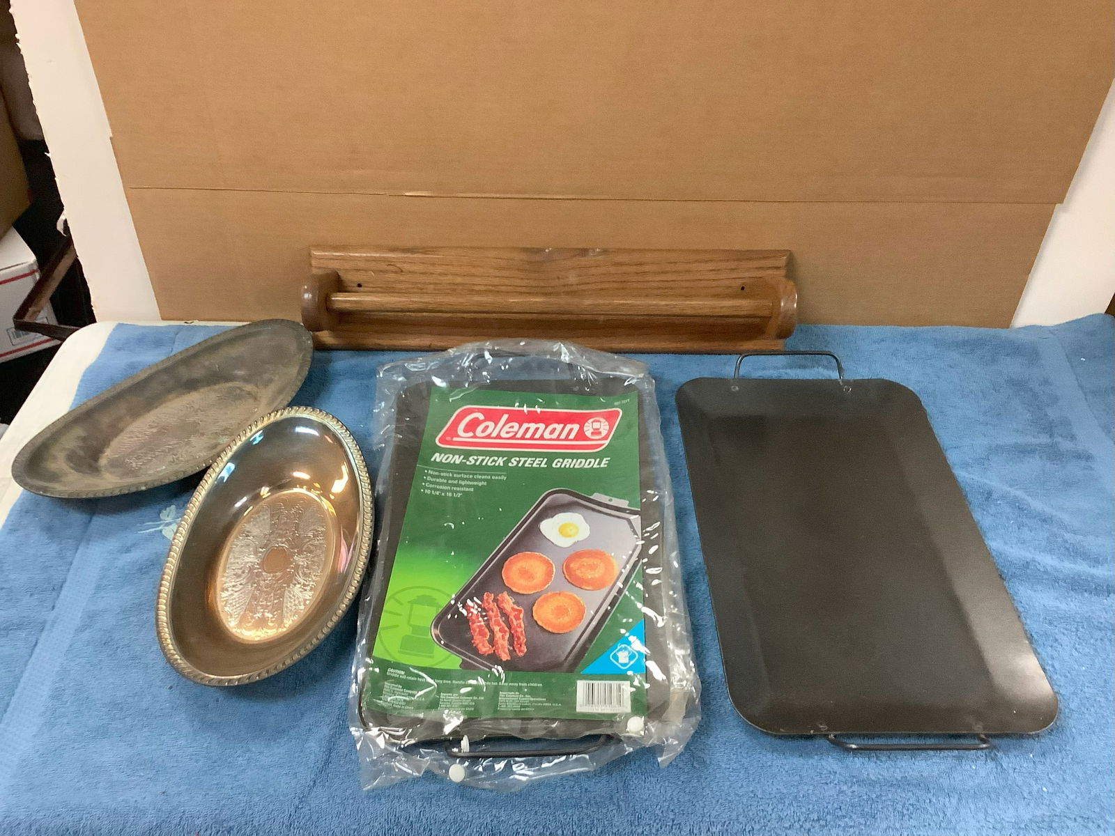 Gayland Industries Wood Towel Rack, Coleman Non-Stick Steel Griddles, Crosby Silver Plated Serving (1 of 1)