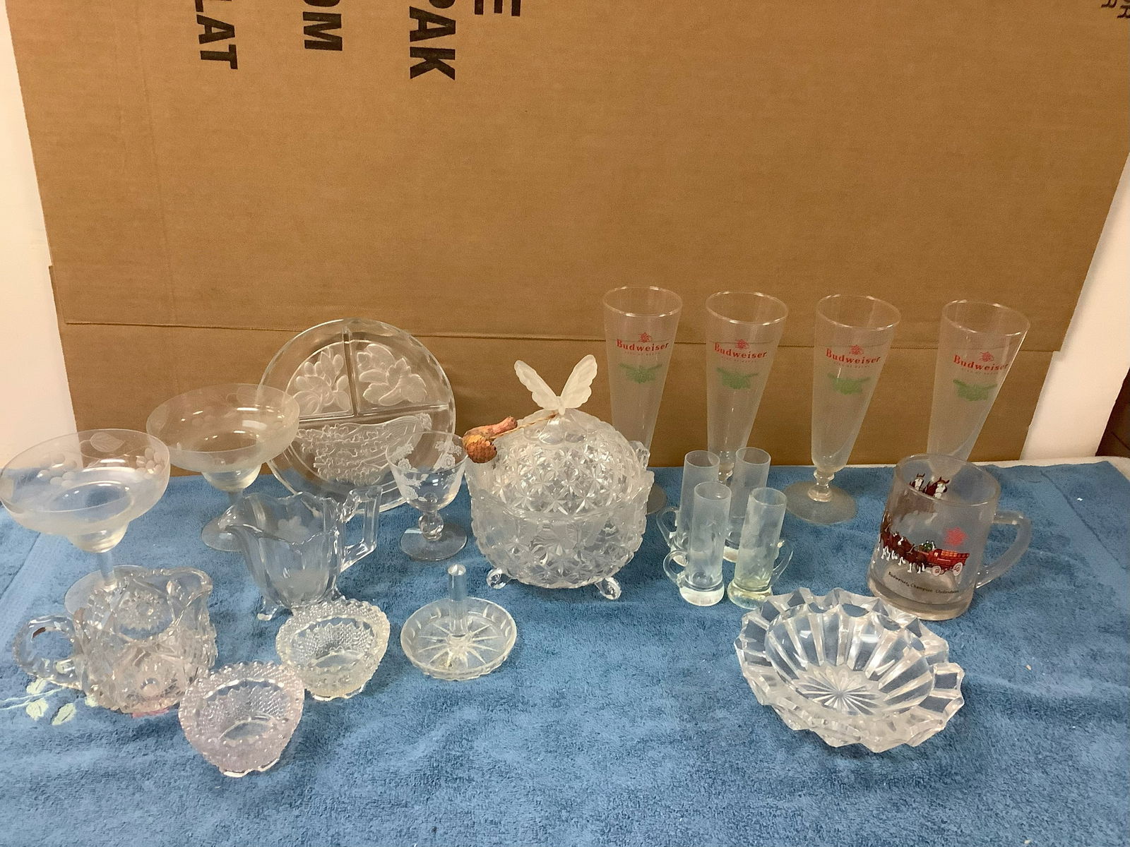 Vintage Budweiser Mug, Crystal Ring Holder, Fenton Dip Bowls, Vintage Budweiser Champagne Flutes, (1 of 1)