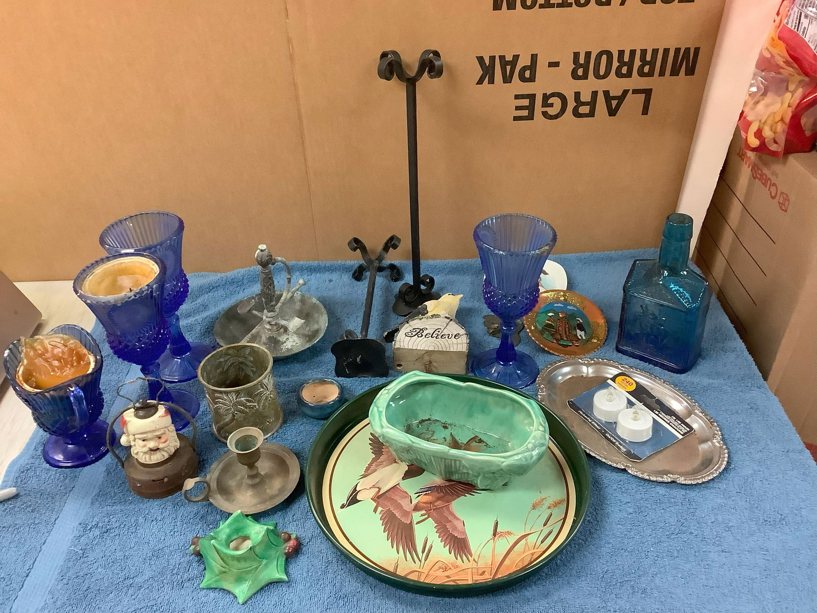 Wheaton NJ Vintage Blue Bottle Paul Revere, Engraved Silver Serving Platter, Vintage Santa Clause (1 of 1)