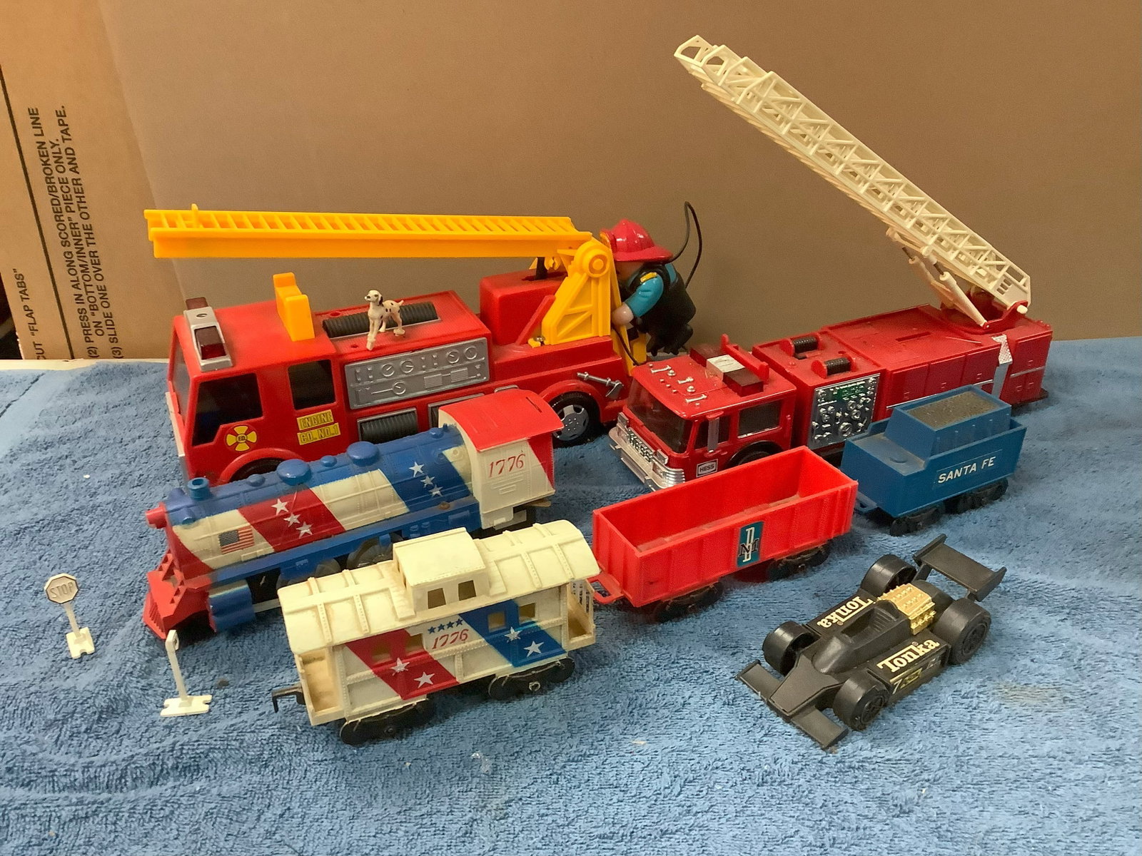 Lot of Vintage Fire Trucks, Tonka Car and More: Lot of Vintage Fire Trucks, Tonka Car and More