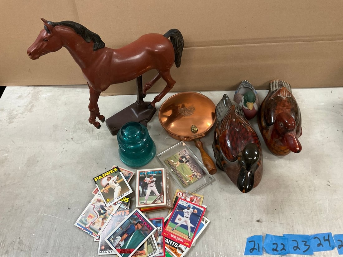 Ceramic Lidded Duck Figurines, Stetson Smoker's Ceramic Duck Candle, 1970 Mattel Horse on Stand, (1 of 1)