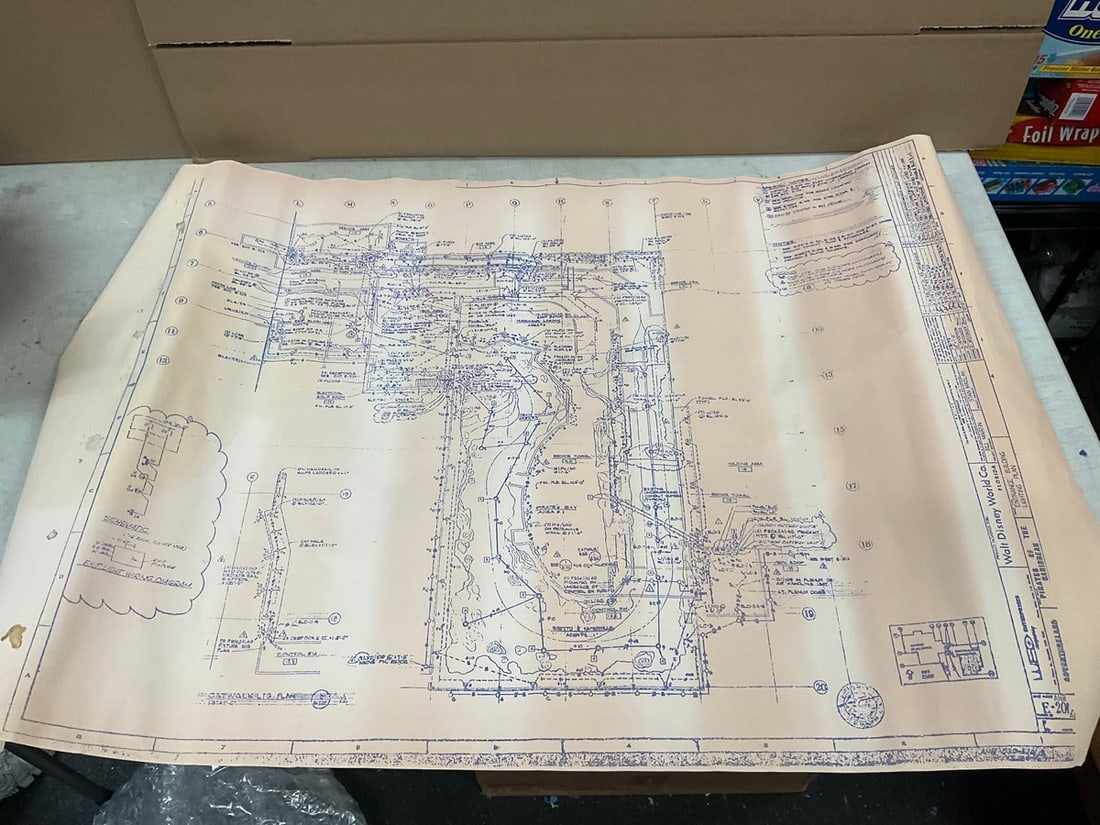1970s Copy of Blueprint designed for Walt Disney World - Pirates of the Caribbean #E-201 35.75x24: 1970s Copy of Blueprint designed for Walt Disney World - Pirates of the Caribbean #E-201 35.75x24