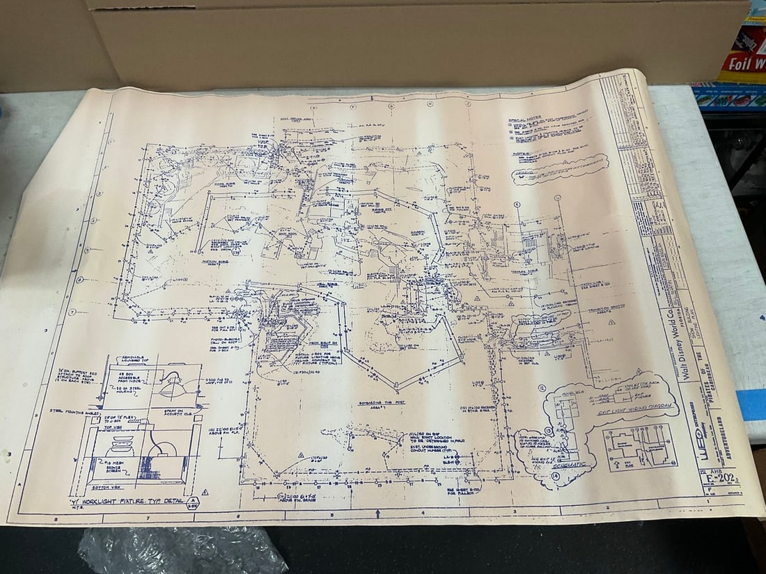 1970s Copy of Blueprint designed for Walt Disney World - Pirates of the Caribbean #E-202 35.75x24: 1970s Copy of Blueprint designed for Walt Disney World - Pirates of the Caribbean #E-202 35.75x24