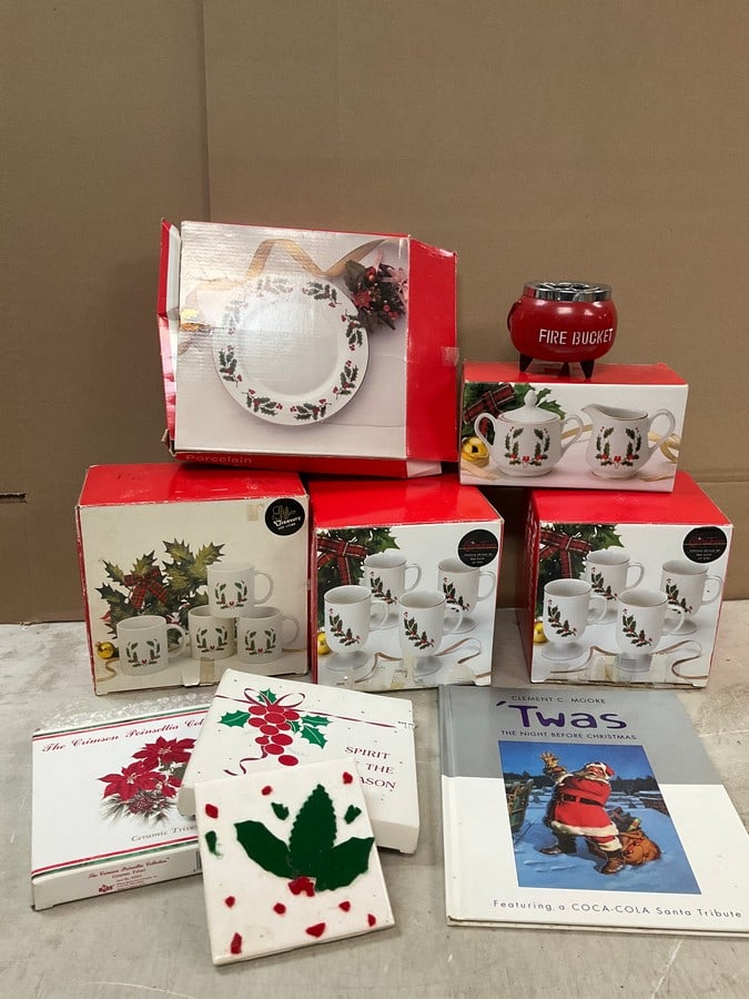 Lot of christmas themed orcelain mugs, plates, sugar and creamer set, and more (1 of 1)