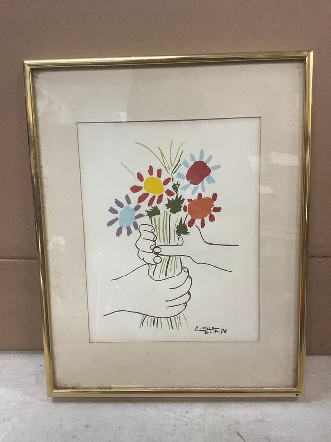 Flowers in Hands Artwork, Signed by Picasso (14x11) (1 of 2)