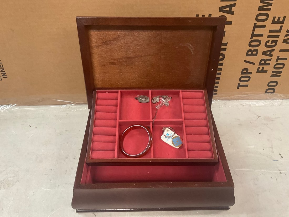 Jewelry Box stamped 1990 with Jewelry: Jewelry Box stamped 1990 with Jewelry