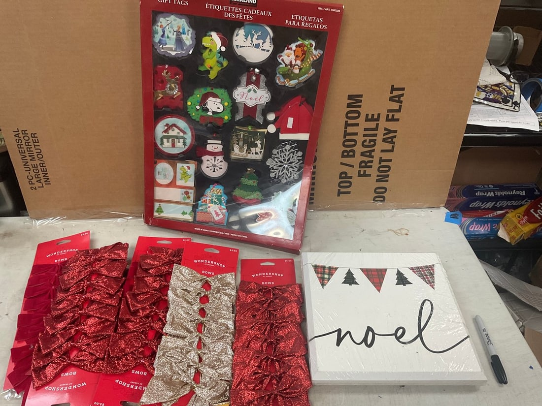 Lot of Christmas/Holiday Decorations, Bows and Gift Tags NIB: Lot of Christmas/Holiday Decorations, Bows and Gift Tags NIB