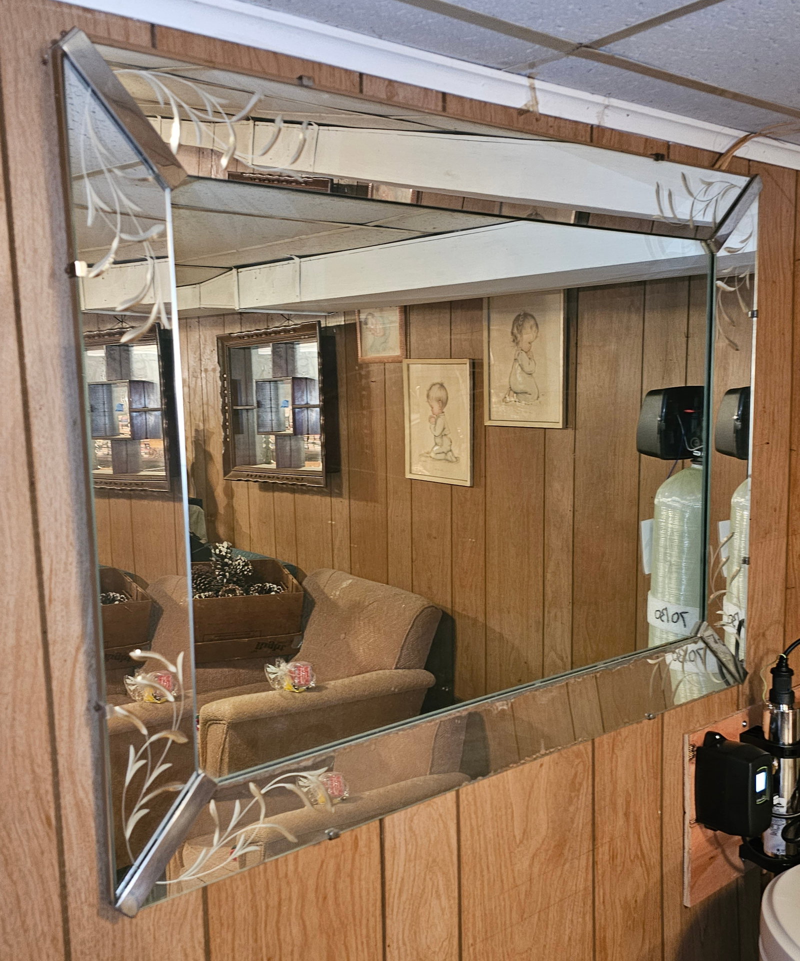 Midcentury Beveled Wall Mirror: 44x32"