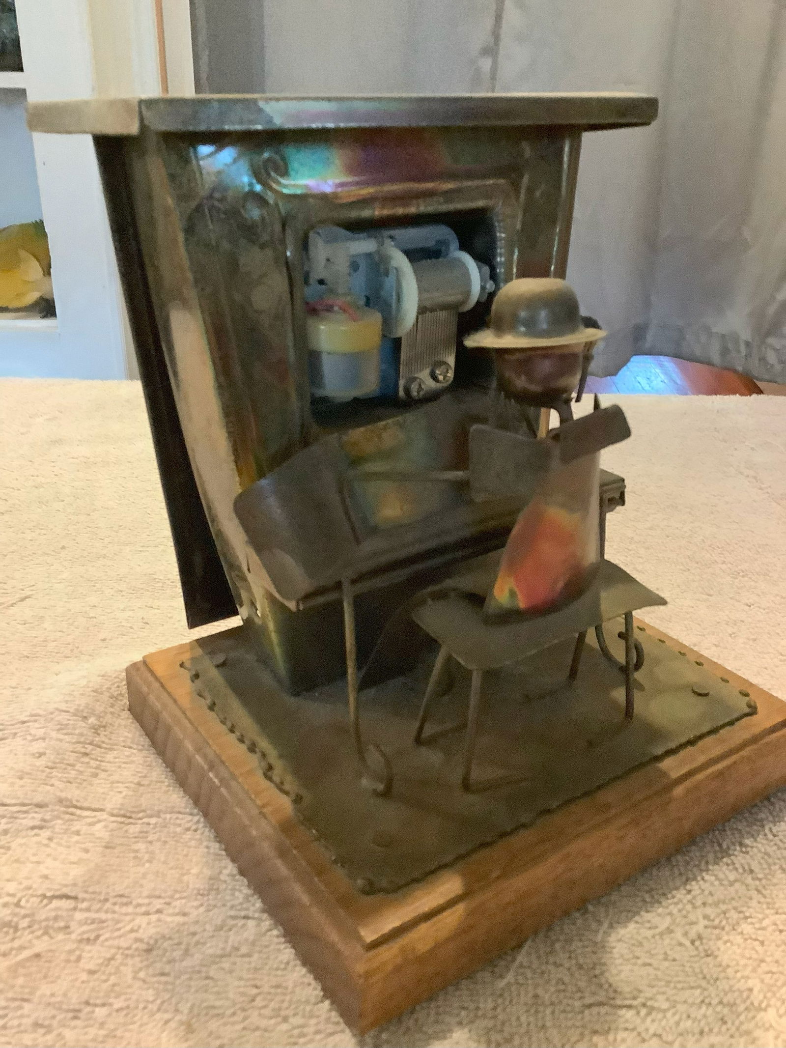 Copper Man Playing Piano and Wood Base (1 of 1)