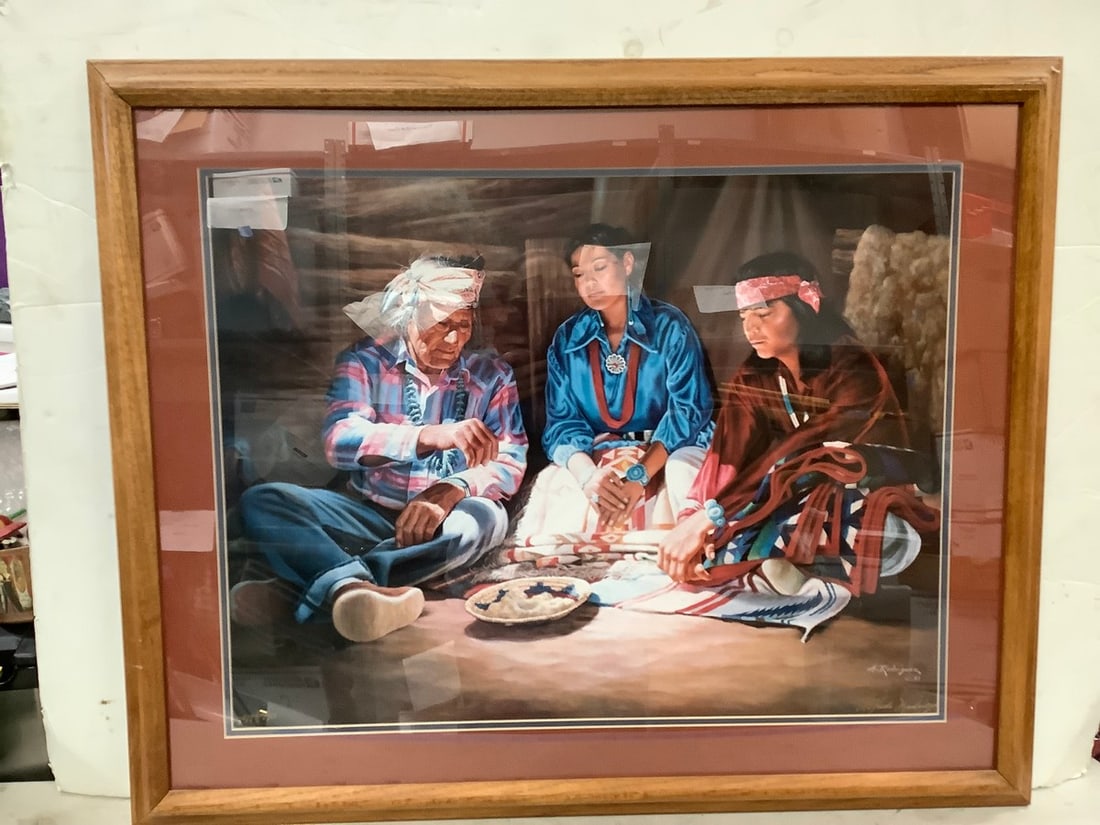 Signed Alfredo Rodriguez 1989 Native American Indian Framed Print 26x33" (1 of 1)