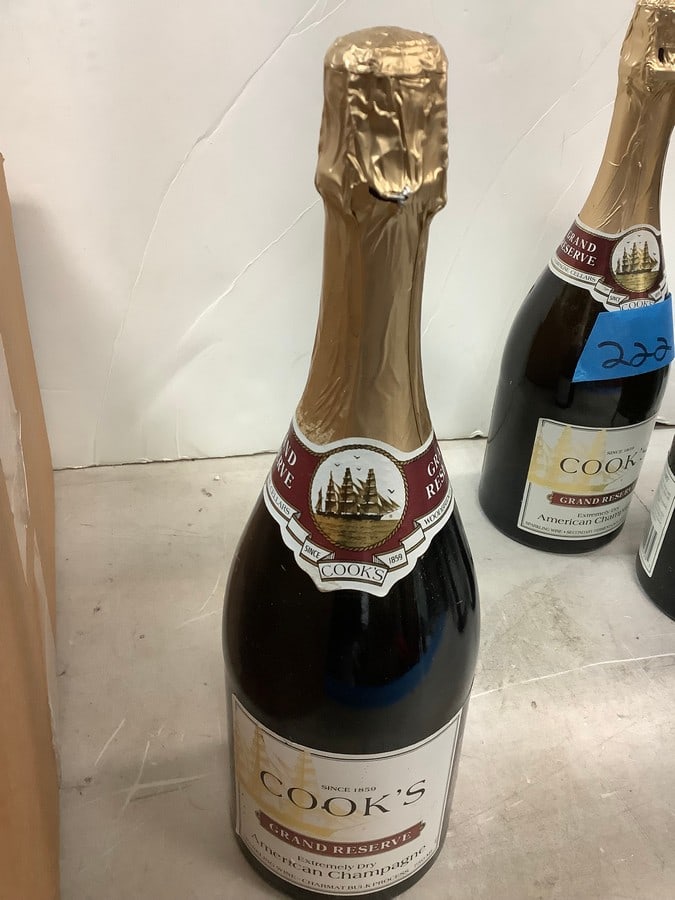 Cook's Grand Reserve Extremely Dry American Champagne: Any contents in bottle is Free; You are bidding on the bottle & unbroken tax stamp