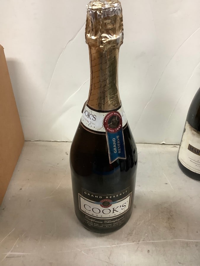 Cook's Grand Reserve California Champagne: Any contents in bottle is Free; You are bidding on the bottle & unbroken tax stamp