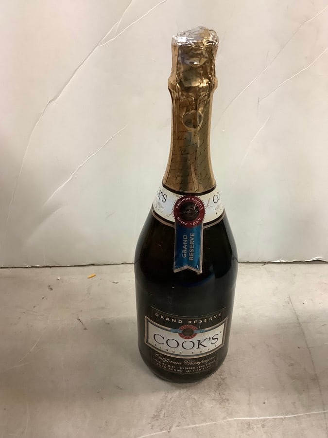 Cook's Grand Reserve California Champagne: Any contents in bottle is Free; You are bidding on the bottle & unbroken tax stamp