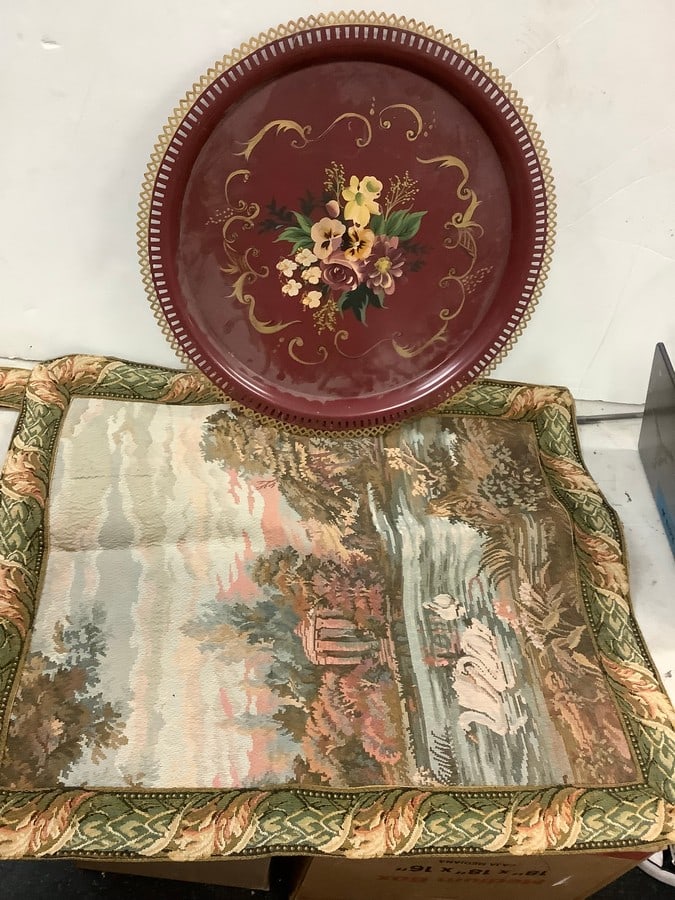 Wall Hanging Tapestry 28x24 and Hand painted Serving Tray 19x19 (1 of 1)