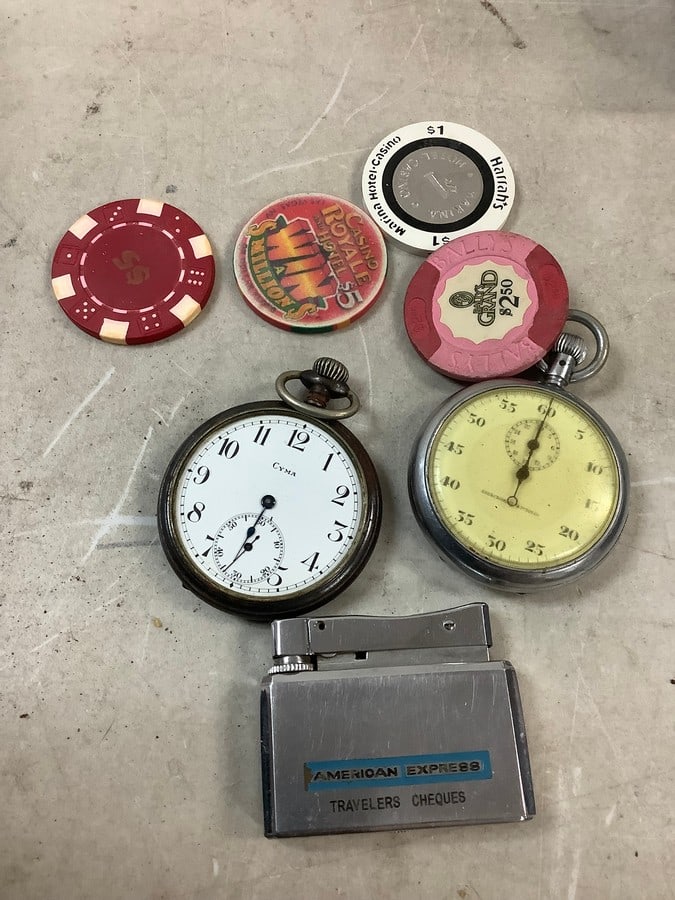 Stop Watch, Pocket Watch, Lighter and Casino Tokens: Stop Watch, Pocket Watch, Lighter and Casino Tokens