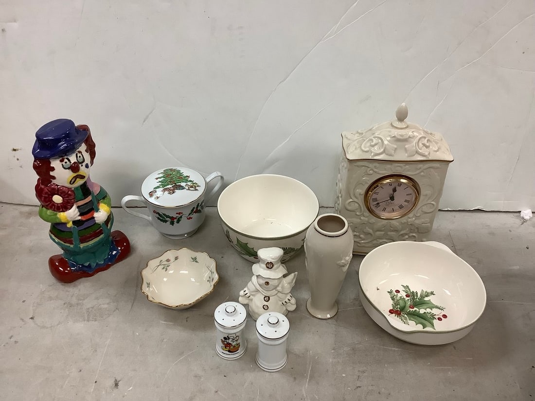 Lot of LENOX clock, LENOX christmas bowl, DISNEY salt and pepper shaker tallest 8.75in (1 of 1)