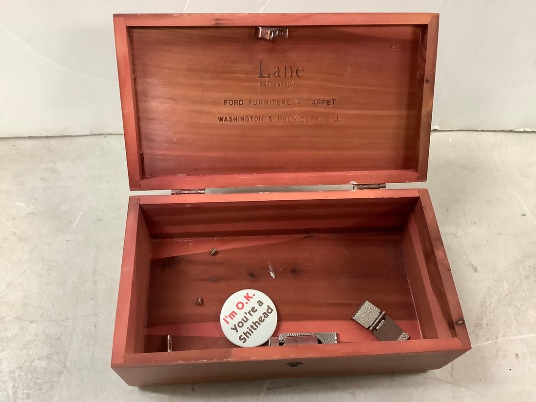 Lane Salesman Sample Cedar Chest and pins (1 of 1)