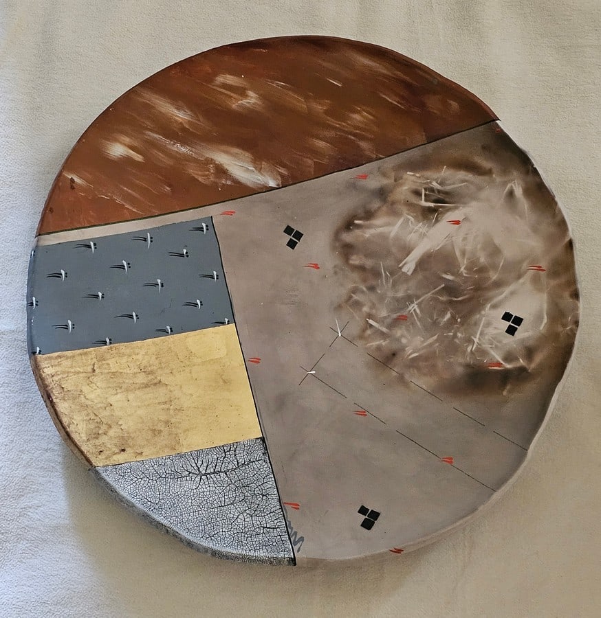 Robert Carlson Large Ceramic Partial Raku Segmented Charger (1 of 2)