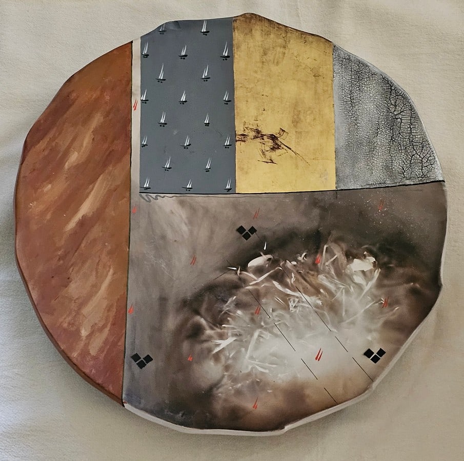 Robert Carlson Large Ceramic Partial Raku Segmented Charger (1 of 2)