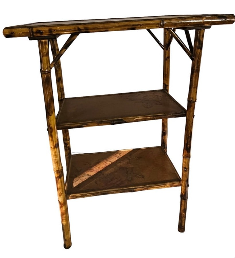 Vintage Bamboo Laquered Floral Accent Table: 29x21x15"