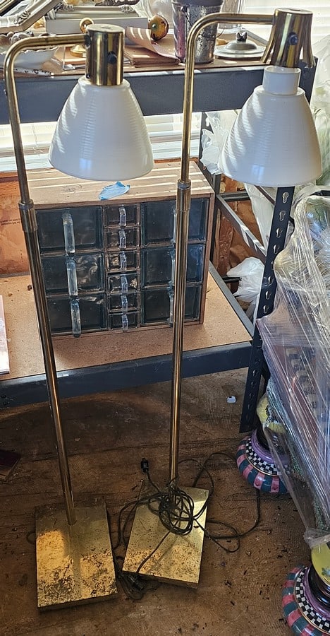 2 Vintage Brass Floor Lamps w Milk Glass shades (1 of 1)