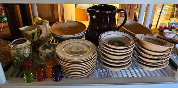 Shelf Lot of Ceramics incl Nicholas Mosse Pottery: Shelf Lot of Ceramics incl Nicholas Mosse Pottery