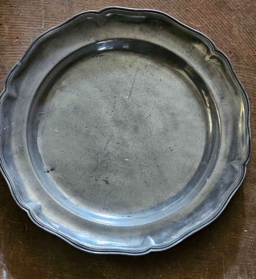 Signed Pewter Charger Platter: 14" diameter