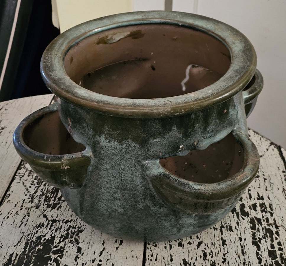 Multi Opening Green Glazed Ceramic Planter (1 of 1)