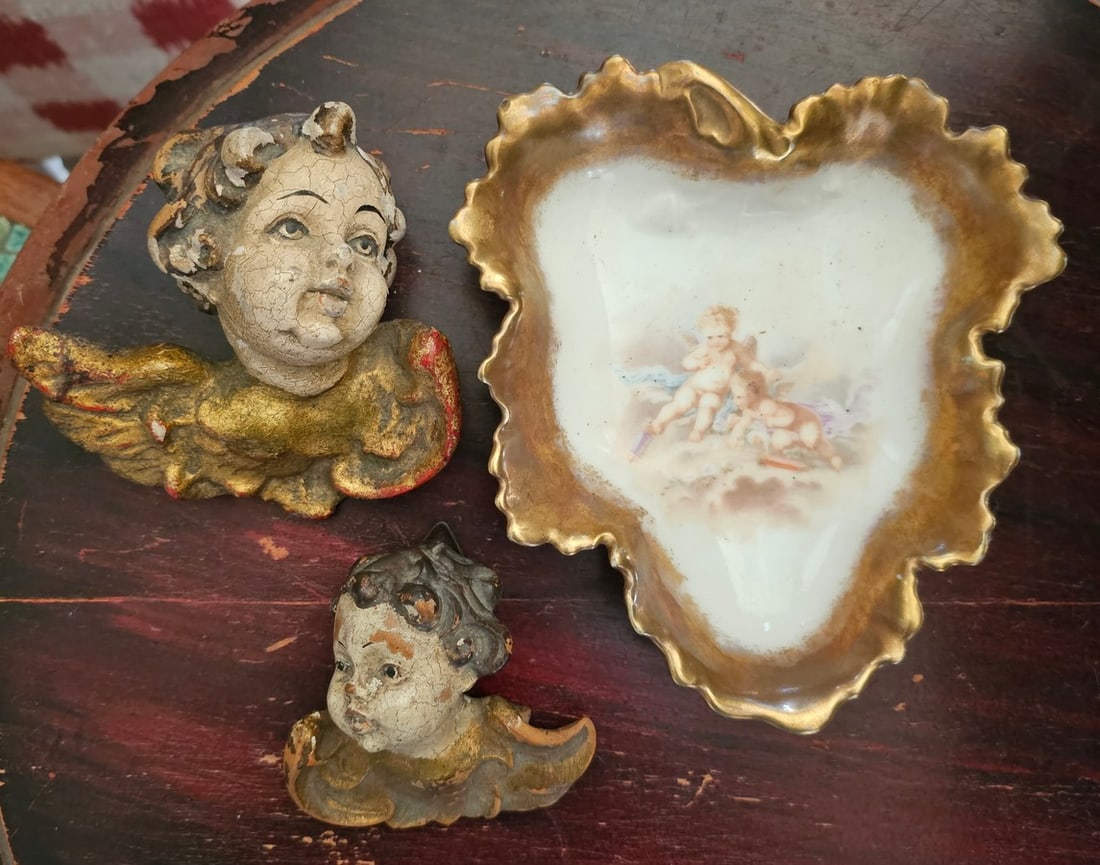 Antique Cherub Wall Decor and France Trinket Dish (1 of 2)