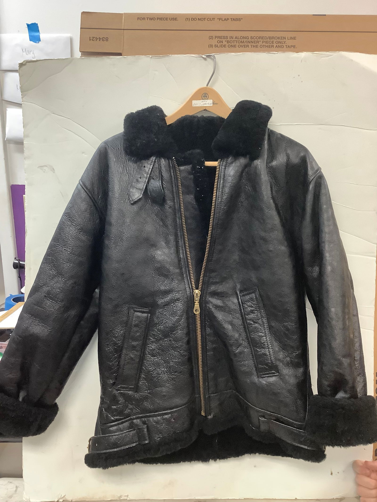 Female Leather jacket with fur size small (1 of 1)