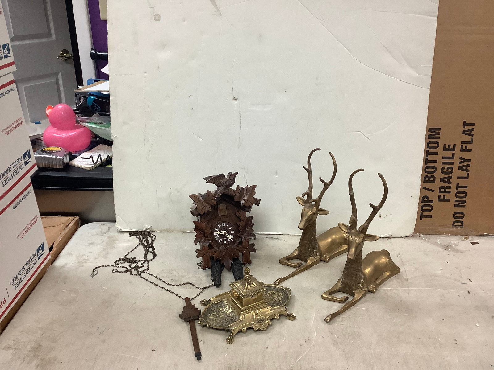 Lot of deer statues, coo-coo clock, and more 11in tallest: Lot of deer statues, coo-coo clock, and more 11in tallest