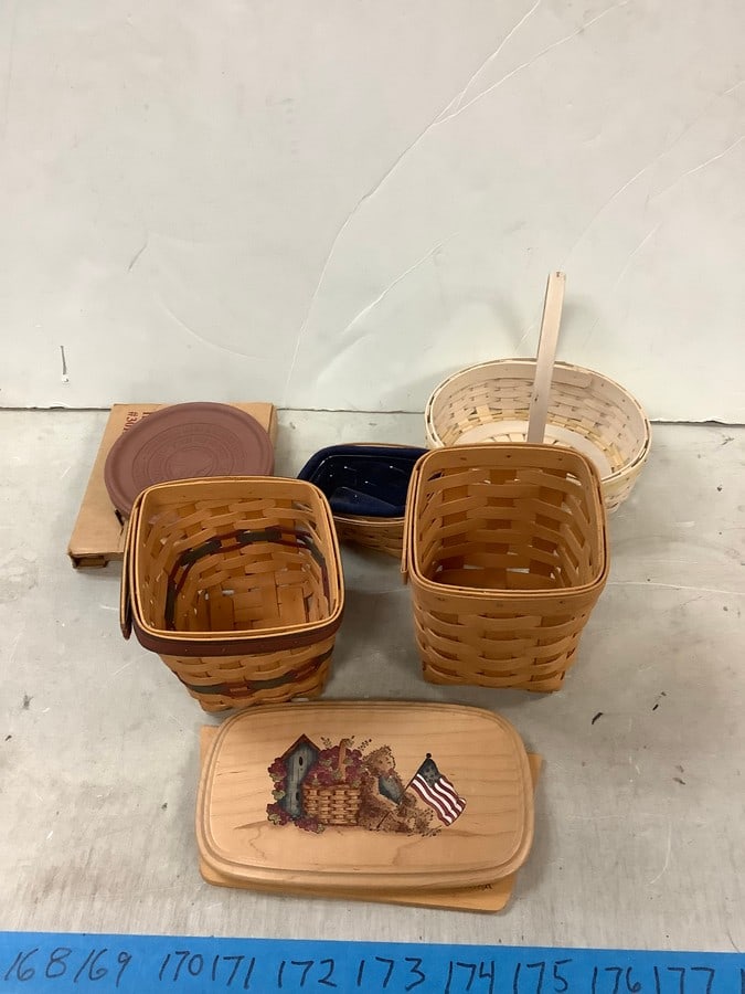 Lot of LONGABERGER baskets, lids, button basket brick (1 of 1)