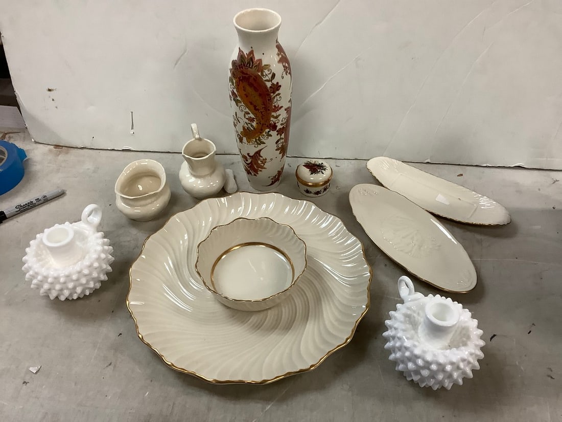 Lot of HOBNAIL milk glass, LENOX vase and more LENOX 10.5in tallest: Lot of HOBNAIL milk glass, LENOX vase and more LENOX 10.5in tallest