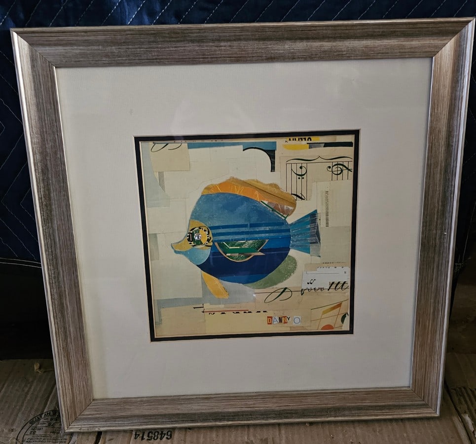 Framed Signed Fish Collage Art 16x16" (1 of 2)