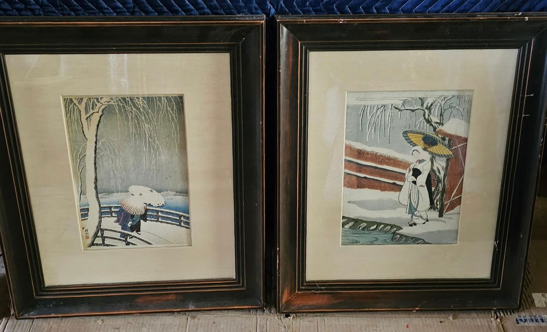 Pair of Framed Japanese Block Prints each frame;24.5x21" (1 of 2)