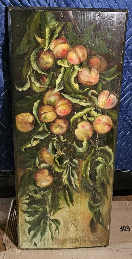 Primitive Still Life Painting on Board 30x12.5" (1 of 2)