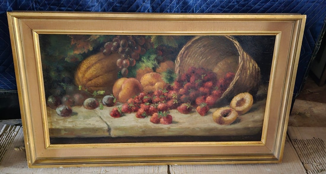 Still Life Oil on Panel Signed and Dated Lower Right frame;19x32" (1 of 3)